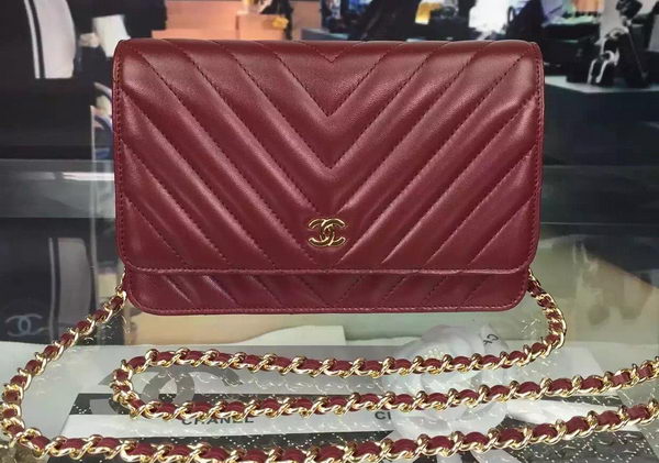 Chanel mini Flap Bag Chevron Leather A33814 Burgundy
