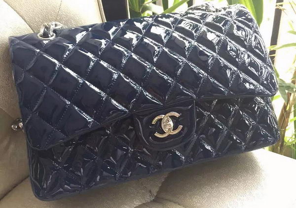 Chanel Classic Flap Bag Royal Original Patent Leather A1113 Silver