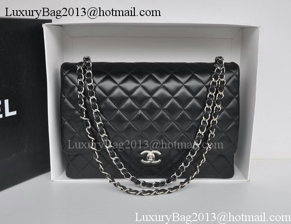 Chanel Maxi Classic Bag A36098 Black Sheepskin Silver Chanel Maxi Classic Bag A36098 Black Sheepskin Silver