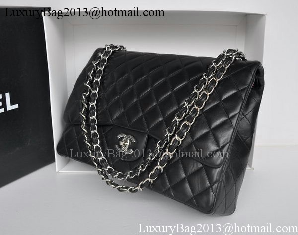 Chanel Maxi Classic Bag A36098 Black Sheepskin Silver Chanel Maxi Classic Bag A36098 Black Sheepskin Silver