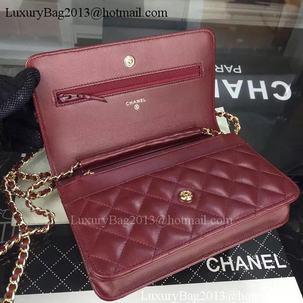 Chanel WOC mini Flap Bag Burgundy Sheepskin A5373 Gold