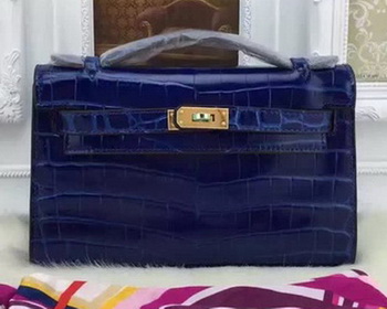 Hermes MINI Kelly 22cm Tote Bag Croco Leather KL22 Blue Hermes MINI Kelly 22cm Tote Bag Croco Leather KL22 Blue