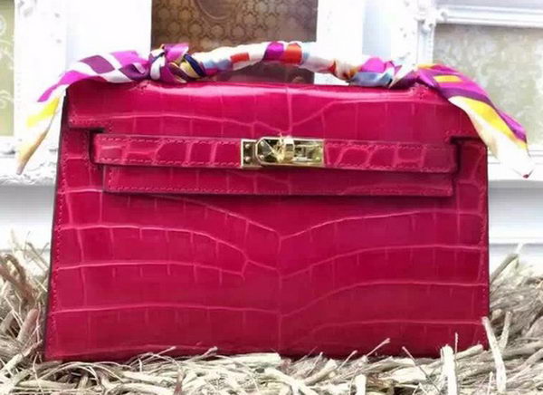 Hermes MINI Kelly 22cm Tote Bag Croco Leather KL22 Rose
