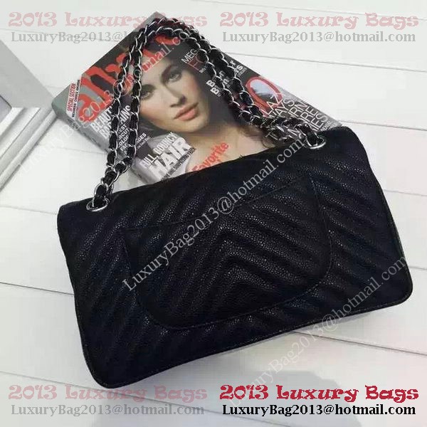Chanel 2.55 Series Flap Bag Black Cannage Pattern Chevron Leather A1112V Silver Chanel 2.55 Series Flap Bag Black Cannage Pattern Chevron Leather A1112V Silver