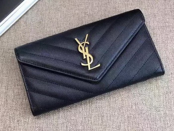 Yves Saint Laurent Monogramme Calfskin Leather Flap Wallet Y38202 Black