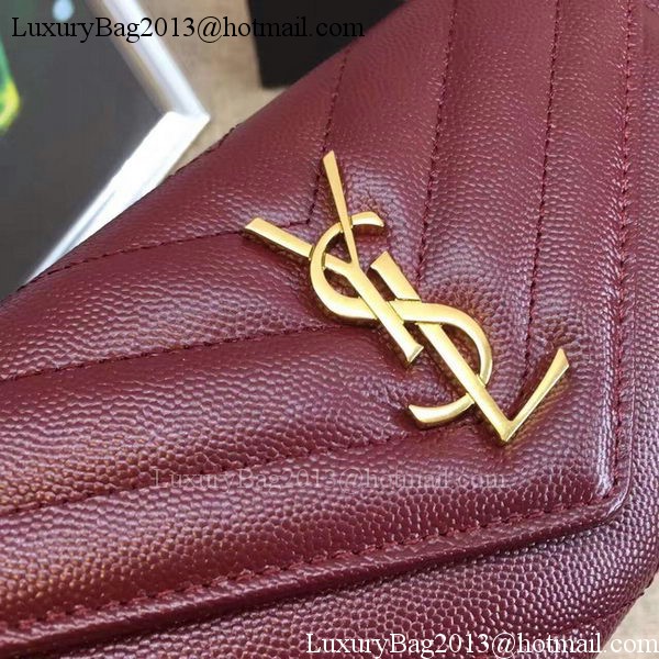 Yves Saint Laurent Monogramme Calfskin Leather Flap Wallet Y38202 Wine Yves Saint Laurent Monogramme Calfskin Leather Flap Wallet Y38202 Wine