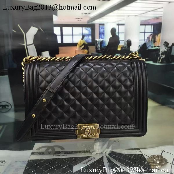 Boy Chanel Flap Bag Black Original Sheepskin Leather A67088 Gold Boy Chanel Flap Bag Black Original Sheepskin Leather A67088 Gold