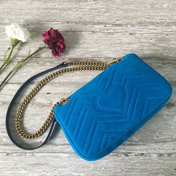 Gucci GG Marmont Suede Leather Medium Shoulder Bag 443497 Blue Gucci GG Marmont Suede Leather Medium Shoulder Bag 443497 Blue