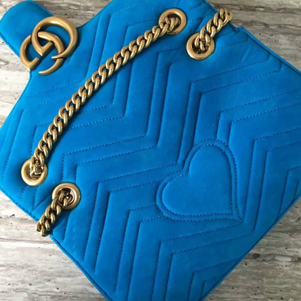 Gucci GG Marmont Suede Leather Medium Shoulder Bag 443497 Blue Gucci GG Marmont Suede Leather Medium Shoulder Bag 443497 Blue
