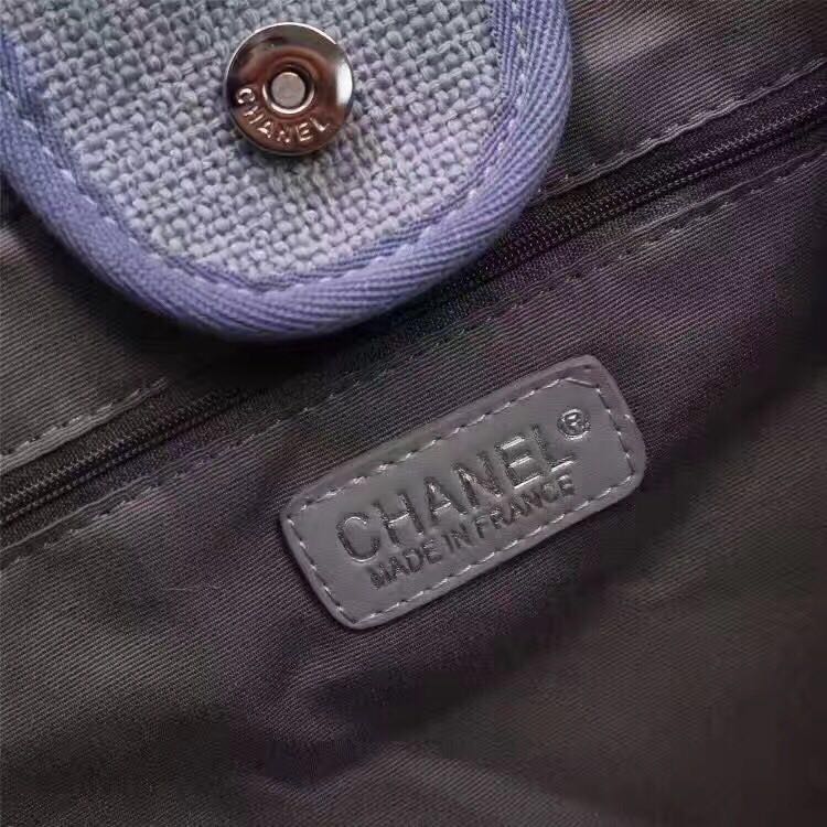 Chanel Canvas Leather Tote Shopping Bag Blue A1679 Chanel Canvas Leather Tote Shopping Bag Blue A1679