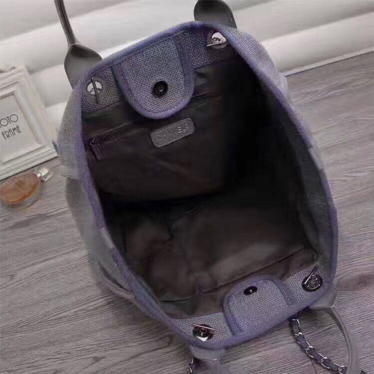 Chanel Canvas Leather Tote Shopping Bag Blue A1679 Chanel Canvas Leather Tote Shopping Bag Blue A1679