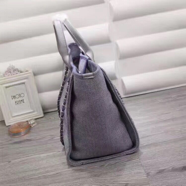 Chanel Canvas Leather Tote Shopping Bag Blue A1679 Chanel Canvas Leather Tote Shopping Bag Blue A1679