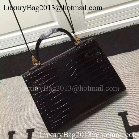 Hermes Kelly 28cm Shoulder Bag Croco Leather K28 Black