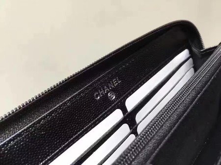 Boy Chanel Zip Around Wallet Black Cannage Pattern CHA5264 Silver