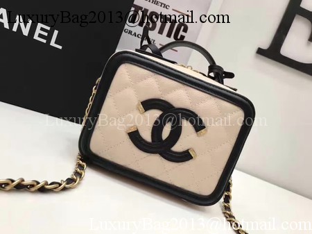 Chanel Cosmetic Bag Original Cannage Pattern A93341 Apricot&Black Chanel Cosmetic Bag Original Cannage Pattern A93341 Apricot&Black