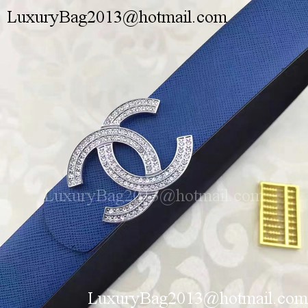 Chanel 30mm Blue Leather Belt CH5235 Silver Chanel 30mm Blue Leather Belt CH5235 Silver