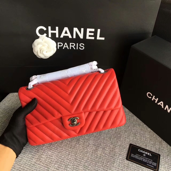 Chanel Flap Shoulder Bags Red Original Sheepskin CF1112 Silver