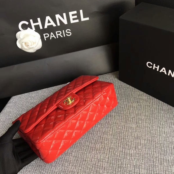 Chanel Flap Shoulder Bags Red Original Patent Leather CF1112 Gold