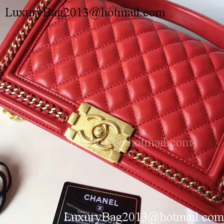 Boy Chanel Top Handle Flap Bag Original Sheepskin Leather A94804 Red Boy Chanel Top Handle Flap Bag Original Sheepskin Leather A94804 Red