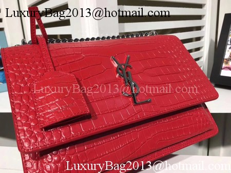 Yves Saint Laurent Croco Leather Cross-body Shoulder Bag Y00931 Red