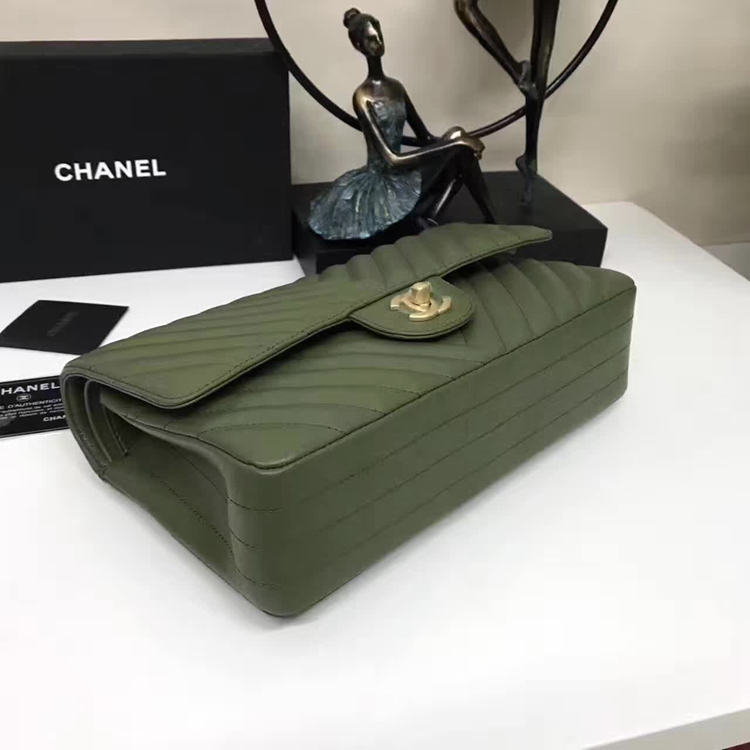 Chanel Flap Shoulder Bags Green Sheepskin Leather A1112 Glod Chanel Flap Shoulder Bags Green Sheepskin Leather A1112 Glod