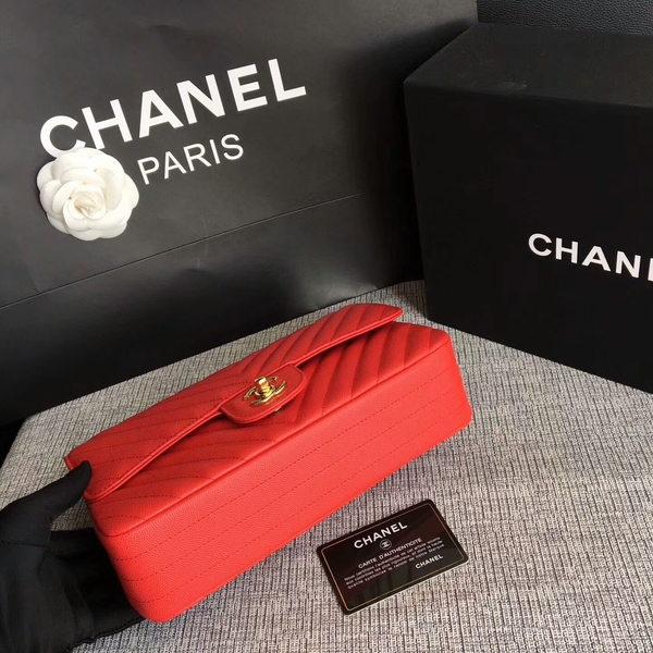 Chanel Flap Shoulder Bags Red Original Calfskin Leather CF1112 Gold