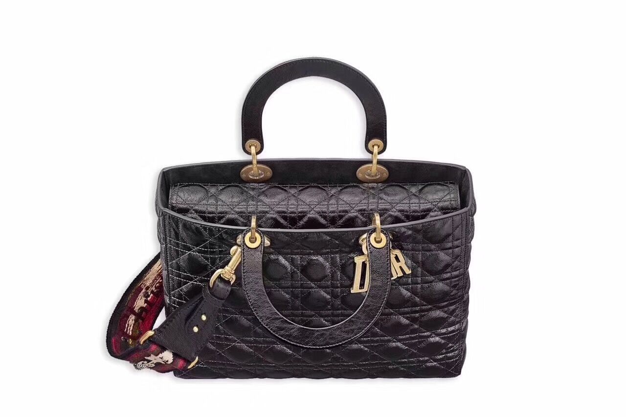 Dior Lady Bag Sheepskin Original Leather D6356 Black