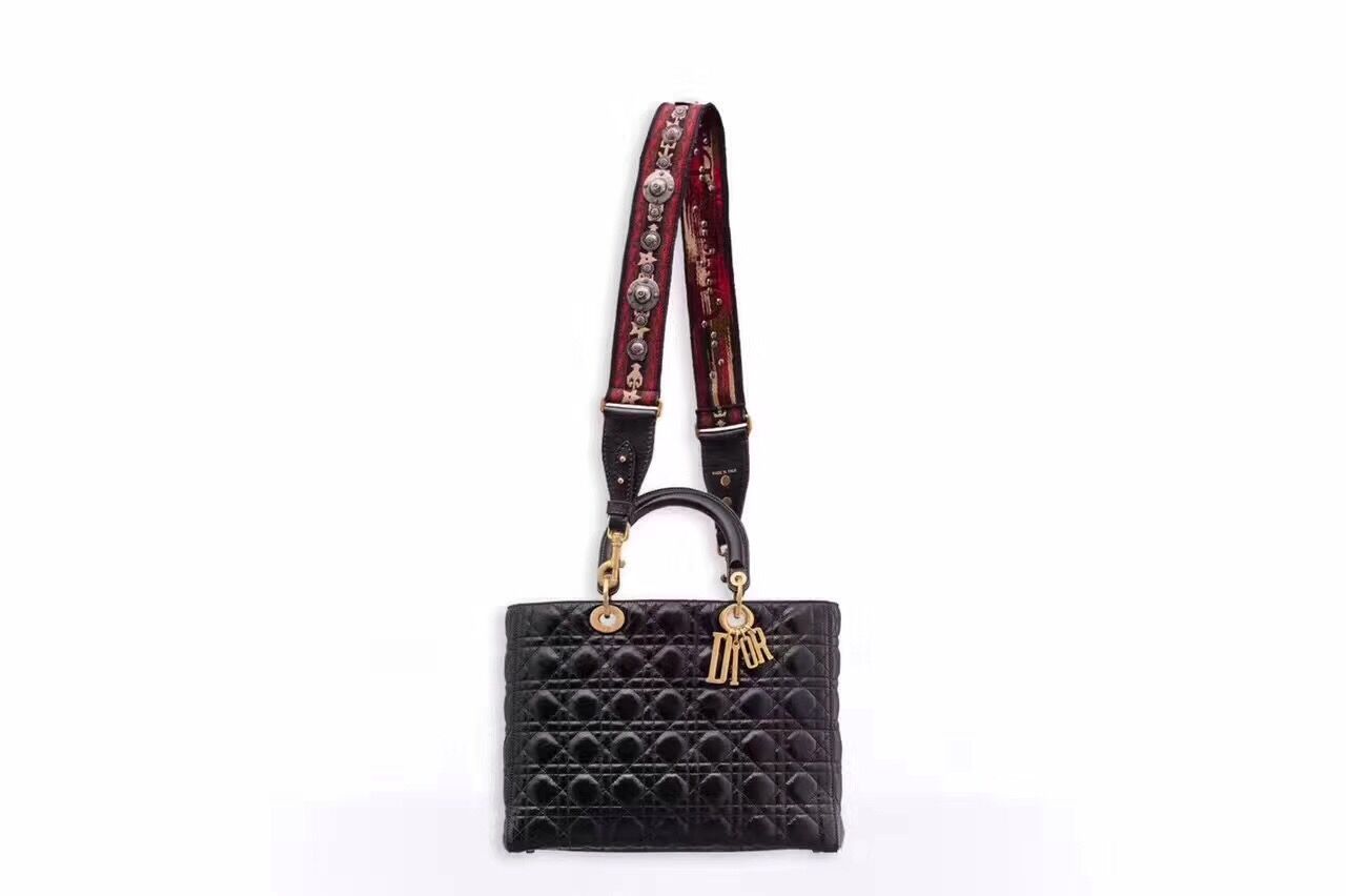 Dior Lady Bag Sheepskin Original Leather D6356 Black
