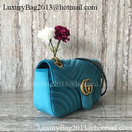 Gucci GG Marmont Chevron Velvet Shoulder Bag 443497 Blue Gucci GG Marmont Chevron Velvet Shoulder Bag 443497 Blue