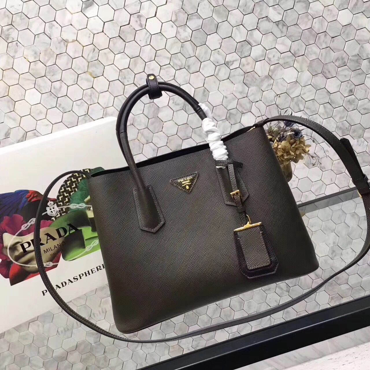Prada Saffiano Cuir Original Leather Tote Bag BN2758 Black Prada Saffiano Cuir Original Leather Tote Bag BN2758 Black