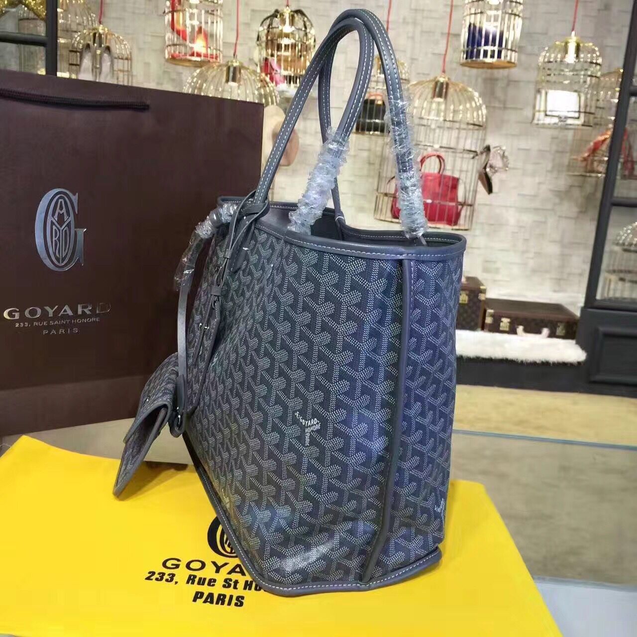 Goyard Y Doodling Calfskin Leather Tote Bag 7901 Dark Blue Goyard Y Doodling Calfskin Leather Tote Bag 7901 Dark Blue
