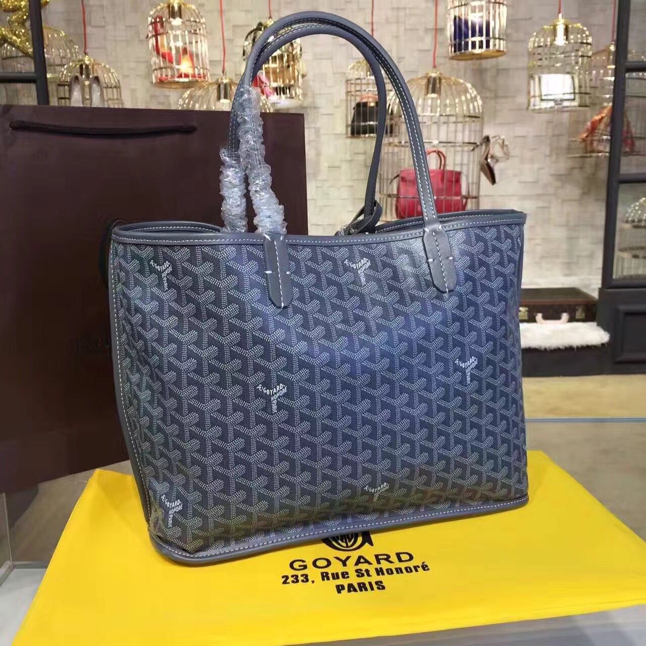 Goyard Y Doodling Calfskin Leather Tote Bag 7901 Dark Blue Goyard Y Doodling Calfskin Leather Tote Bag 7901 Dark Blue