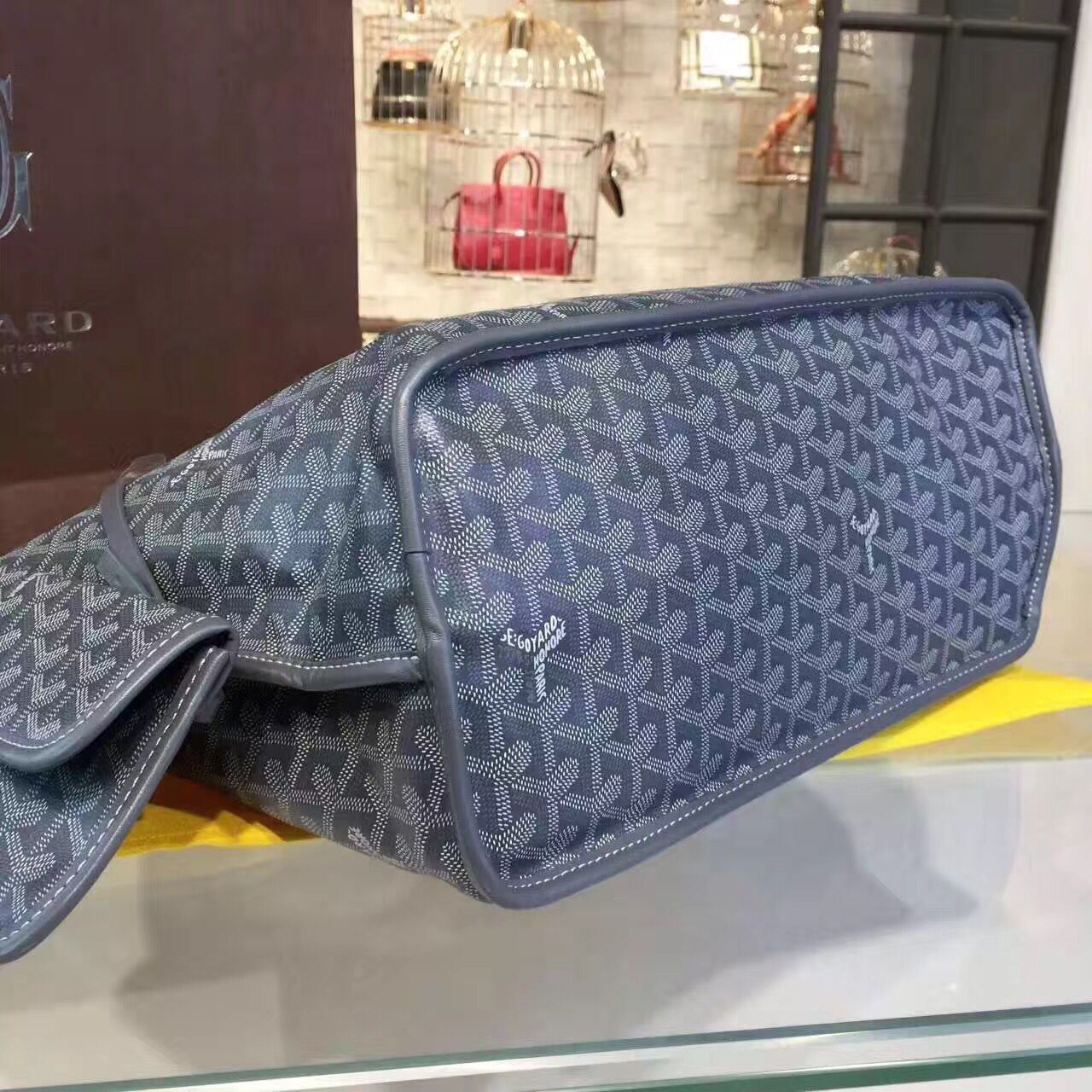 Goyard Y Doodling Calfskin Leather Tote Bag 7901 Dark Blue Goyard Y Doodling Calfskin Leather Tote Bag 7901 Dark Blue