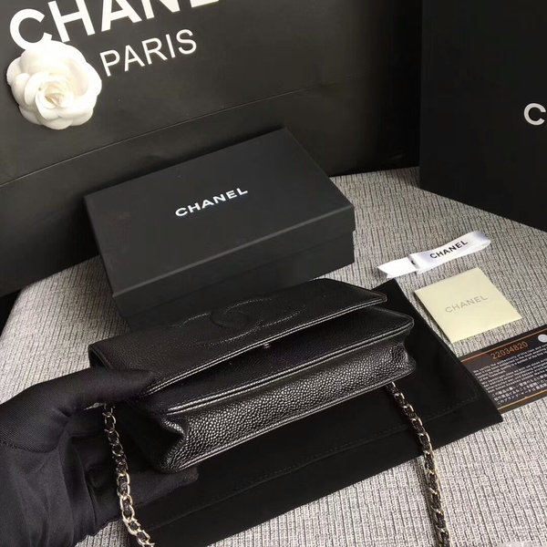 Chanel WOC Original Calfskin Leather Black Shoulder Bag 33814 Silver Chanel WOC Original Calfskin Leather Black Shoulder Bag 33814 Silver