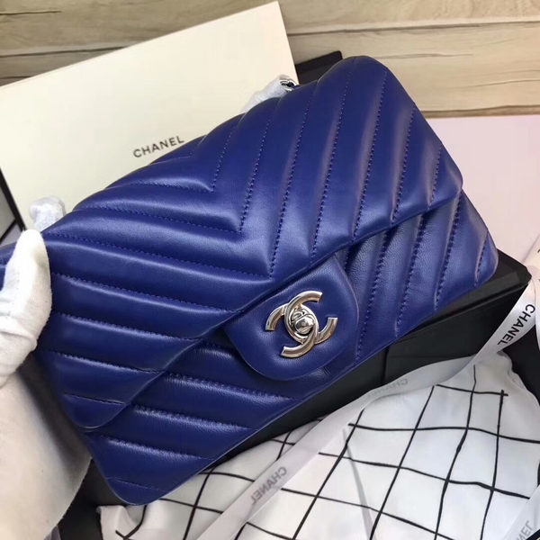 Chanel Classic Flap Bags Blue Original Sheepskin Leather 1116 Silver Chanel Classic Flap Bags Blue Original Sheepskin Leather 1116 Silver