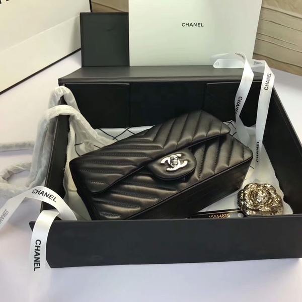 Chanel Classic Flap Bags Black Original Sheepskin Leather 1116 Silver Chanel Classic Flap Bags Black Original Sheepskin Leather 1116 Silver