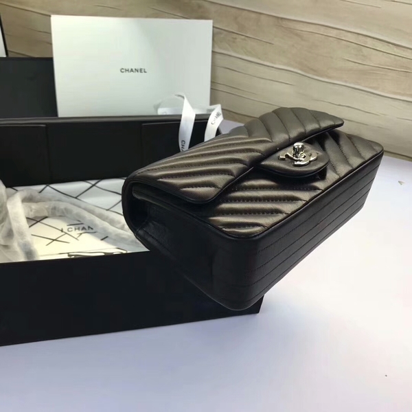 Chanel Classic Flap Bags Black Original Sheepskin Leather 1116 Silver Chanel Classic Flap Bags Black Original Sheepskin Leather 1116 Silver