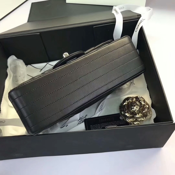 Chanel Classic Flap Bags Black Original Sheepskin Leather 1116 Silver Chanel Classic Flap Bags Black Original Sheepskin Leather 1116 Silver