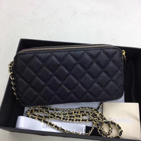 Chanel Shoulder Bag Black Cannage Pattern Leather CHA6845 Gold Chanel Shoulder Bag Black Cannage Pattern Leather CHA6845 Gold