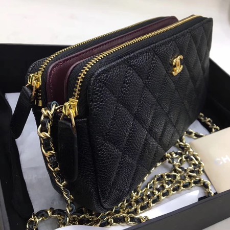 Chanel Shoulder Bag Black Cannage Pattern Leather CHA6845 Gold Chanel Shoulder Bag Black Cannage Pattern Leather CHA6845 Gold