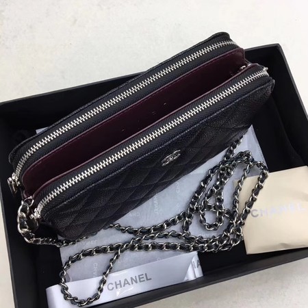 Chanel Shoulder Bag Black Cannage Pattern Leather CHA6845 Silver Chanel Shoulder Bag Black Cannage Pattern Leather CHA6845 Silver