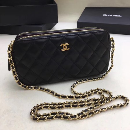 Chanel Shoulder Bag Black Sheepskin Leather CHA6845 Gold Chanel Shoulder Bag Black Sheepskin Leather CHA6845 Gold