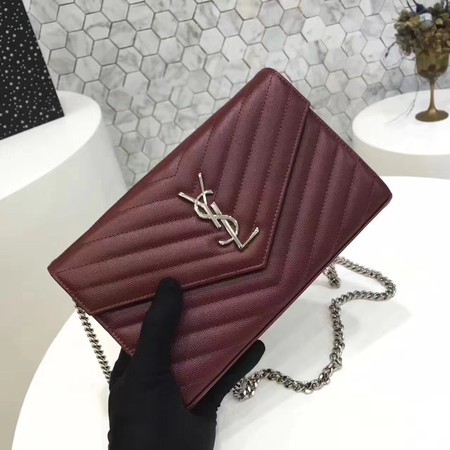 YSL WOC Classic Monogramme Flap Bag Cannage Pattern Y1003 Wine YSL WOC Classic Monogramme Flap Bag Cannage Pattern Y1003 Wine
