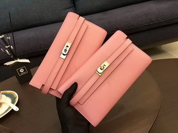 Hermes Kelly Epsom Leather Wallet H4086 Pink