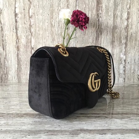 Gucci 443497 GG Marmont Chevron Velvet Shoulder Bag Black Gucci 443497 GG Marmont Chevron Velvet Shoulder Bag Black