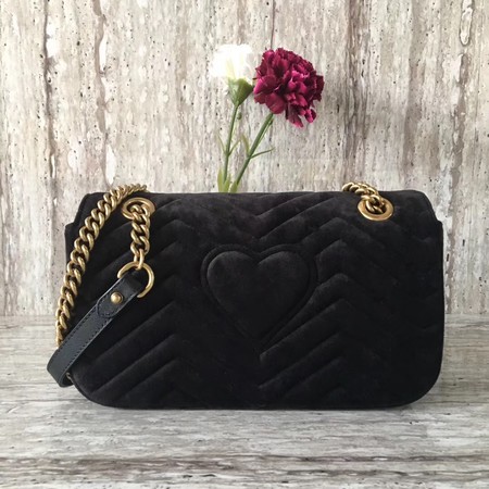 Gucci 443497 GG Marmont Chevron Velvet Shoulder Bag Black Gucci 443497 GG Marmont Chevron Velvet Shoulder Bag Black