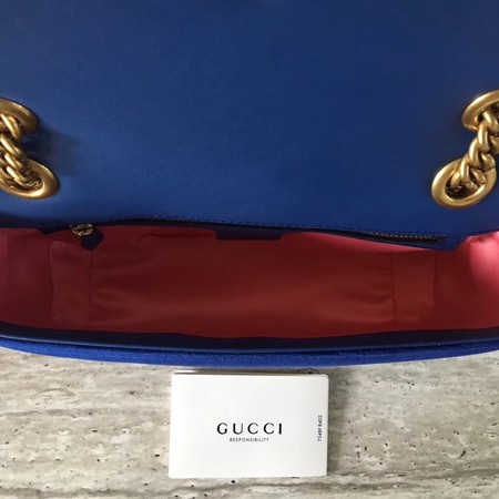 Gucci 443497 GG Marmont Chevron Velvet Shoulder Bag Blue Gucci 443497 GG Marmont Chevron Velvet Shoulder Bag Blue