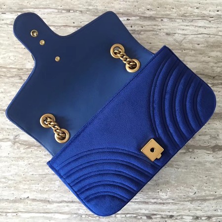 Gucci 443497 GG Marmont Chevron Velvet Shoulder Bag Blue Gucci 443497 GG Marmont Chevron Velvet Shoulder Bag Blue