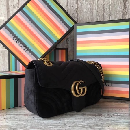 Gucci GG Marmont Chevron Velvet Shoulder Bag 443497 Black Gucci GG Marmont Chevron Velvet Shoulder Bag 443497 Black