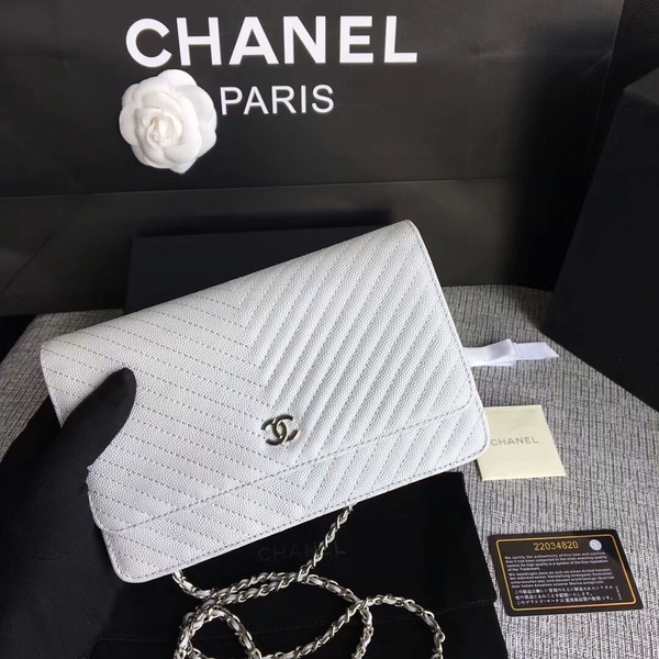 Chanel WOC Flap Shoulder Bag White Calfskin A33814 Silver Chanel WOC Flap Shoulder Bag White Calfskin A33814 Silver